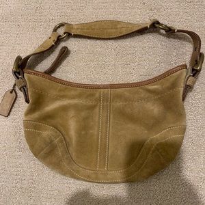 Coach Authentic Soho Tan Suede Leather Trim Hobo Shoulder Handbag Purse 9658
